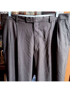 Mens Dress Pants 38x30 Braggi By Louis Raphael Brown Pleated Wool Blend